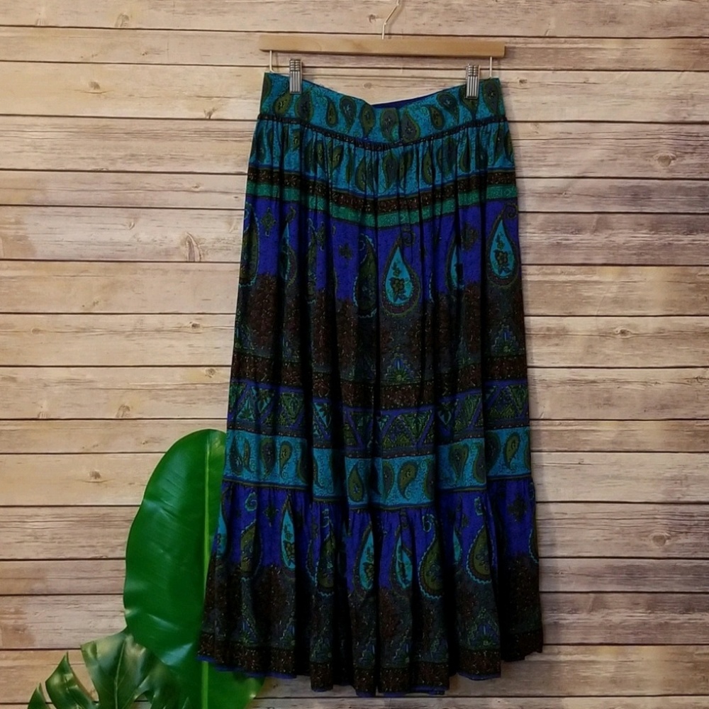 Vintage ❤ Boho Paisley Ruffle Maxi Layered Skirt